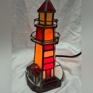 Vintage Stained Glass Lighthouse Lamp - Coastal Accent Light